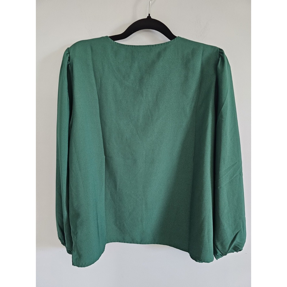J Crew Shirt Womens Large Holiday Green Puff Sleeve Satin Back Crepe - Picture 3 of 5